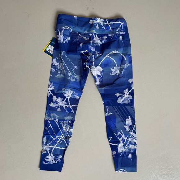 Brooks Cropped Floral Running Leggings Blue Medium - Picture 3 of 4